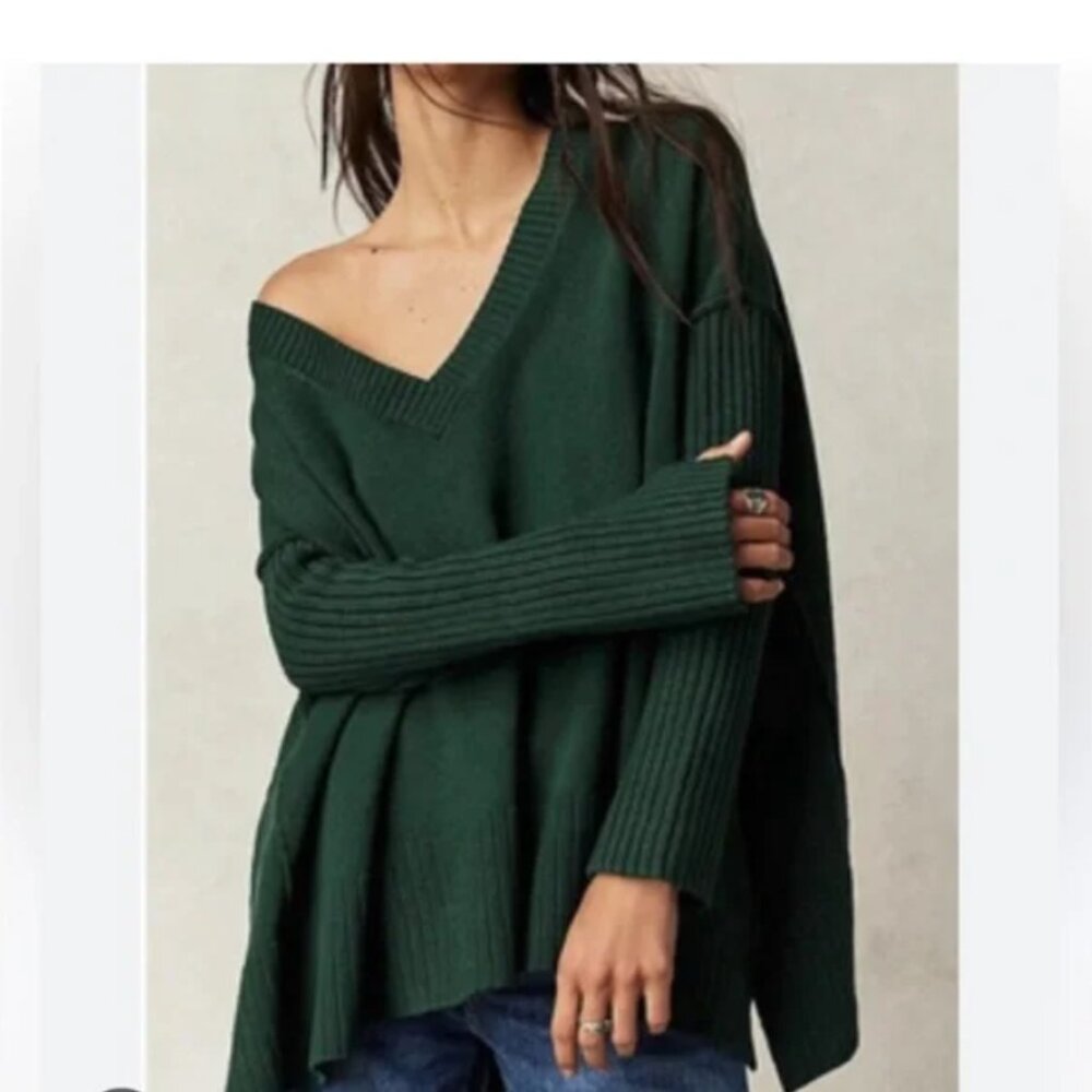 Free People Orion A-Line Tunic Sweater in Forest Green S